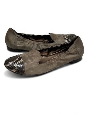 AGL Shimmer Taupe Leather Ballet Flats with Snake Print Cap 39